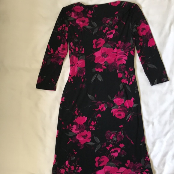 Précis british brand petite lined jersey black w dark pink floral 3/4 sleeve EUC - Picture 5 of 6